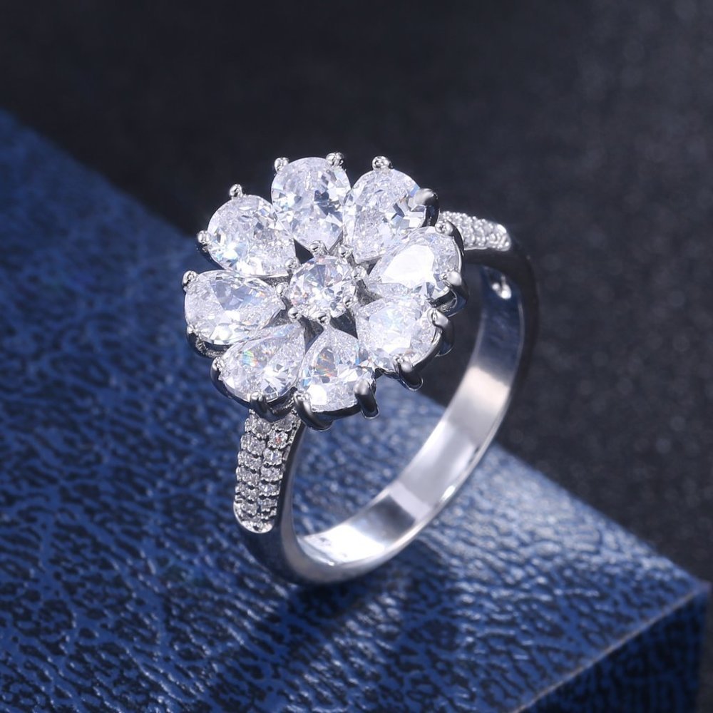 Brand New 925 Silver Plated Beautiful White Flower Cz Wedding Ring, Fb16fa1132